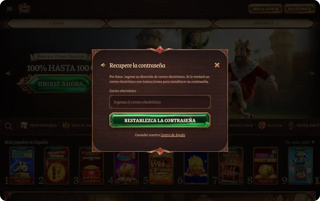 contraseña olvidada del casino crazytower