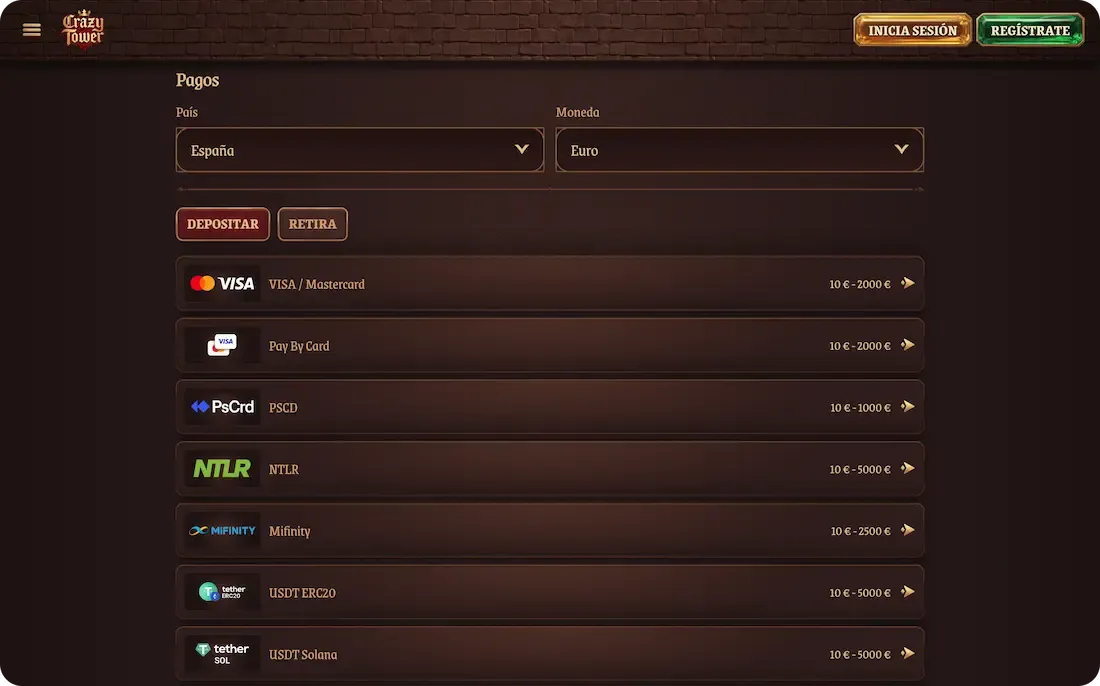 pagos del casino crazytower